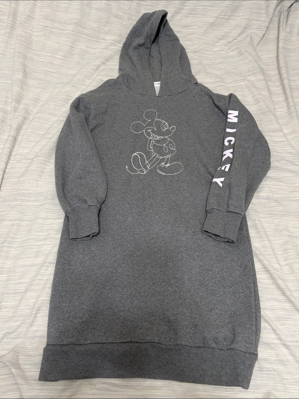 GAP Girls' Gray Hooded Mickey Sweatshirt Dress with Pink Sleeve Lettering
